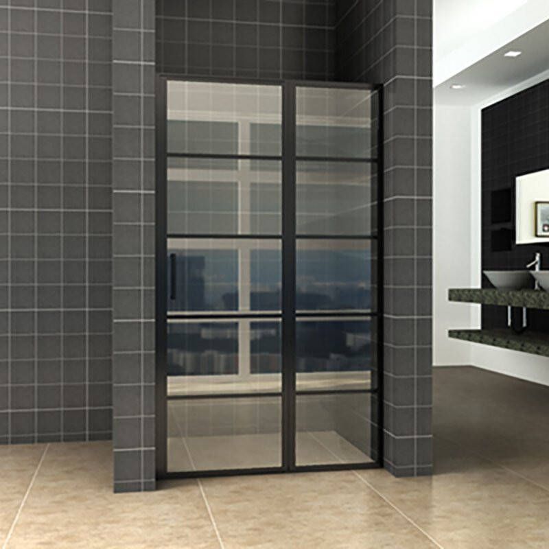 Wiesbaden Douchedeur Horizon Nisdeur Draaideur 90x200cm Mat Zwart Antikalk Helderglas 8mm Veiligheidsglas Easy Clean