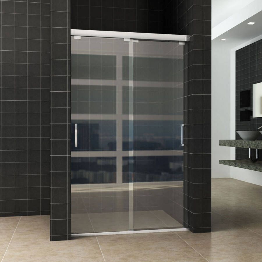 Wiesbaden Douchedeur Nisdeur Dubbele Schuifdeur 120x200cm Antikalk Helder Glas Chroom Profiel 8mm Veiligheidsglas Easy Clean