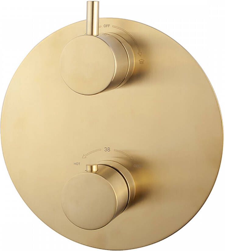 Wiesbaden Douchekraan Caral Afbouwdeel Thermostatisch Rond 2 Weg Omstelling Geborsteld Messing 2 Greeps