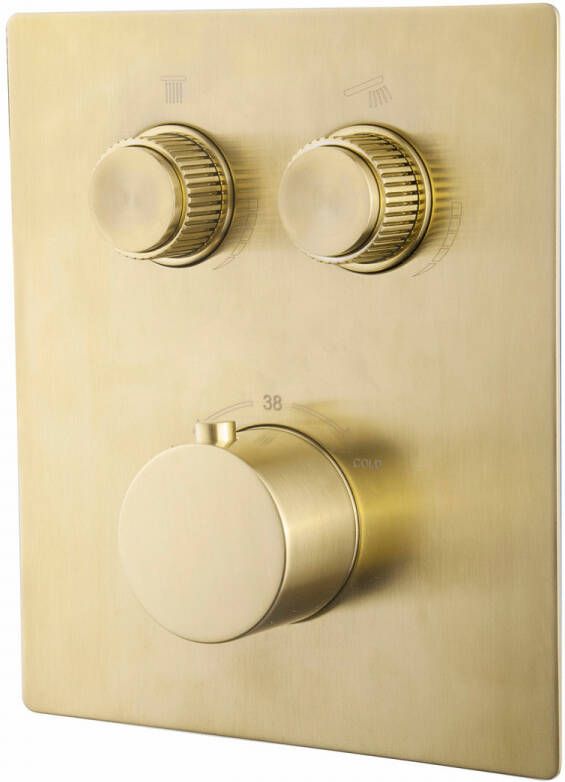 Wiesbaden Douchekraan Caral Klik Pro Afbouwdeel Thermostatisch Inbouw Geborsteld Messing 2-weg