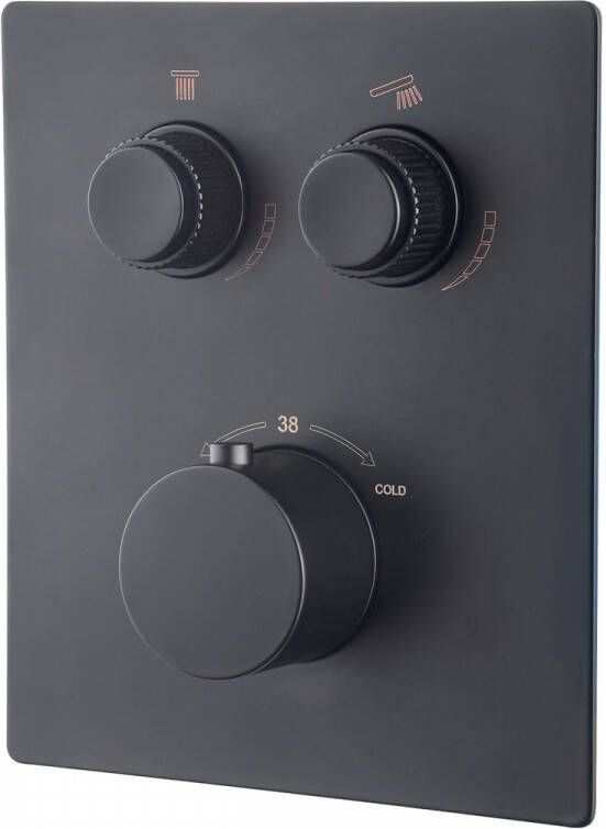 Wiesbaden Douchekraan Caral Klik Pro Afbouwdeel Thermostatisch Inbouw Mat Zwart 2-weg