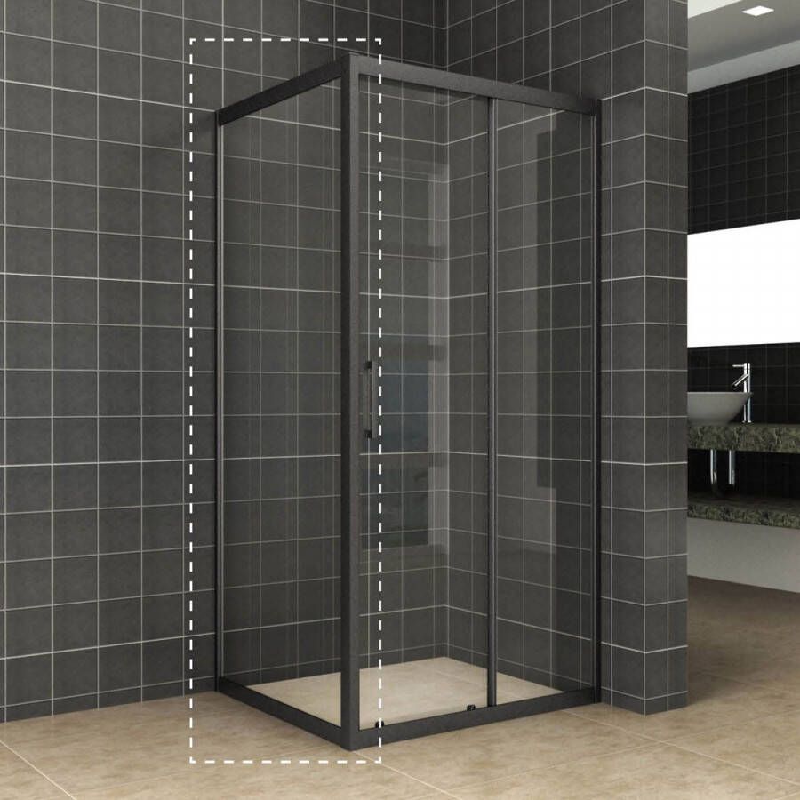 Wiesbaden Douchewand Skyline 90x200cm Antikalk Helder Glas Mat Zwart 8mm Veiligheidsglas Easy Clean