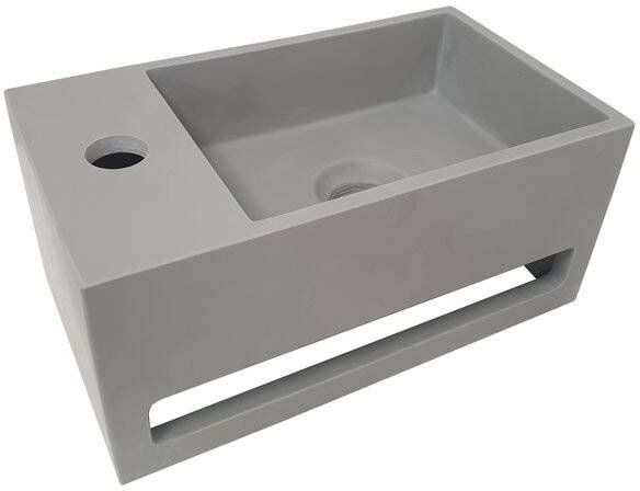 Wiesbaden Fontein Solid | 36x20x16 cm | Solid Surface | Links montage | 1 kraangat | Rechthoek | Grijs mat