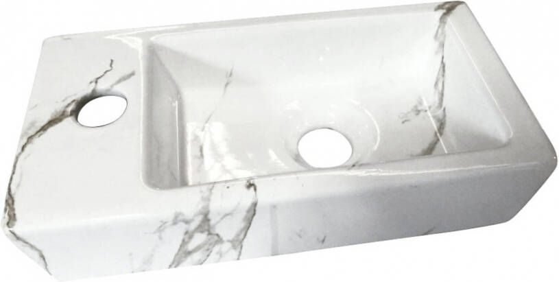 Wiesbaden Fontein Mini-Rhea Rechthoek Links 36x18x9cm Marmerlook Keramiek Glans Carrara