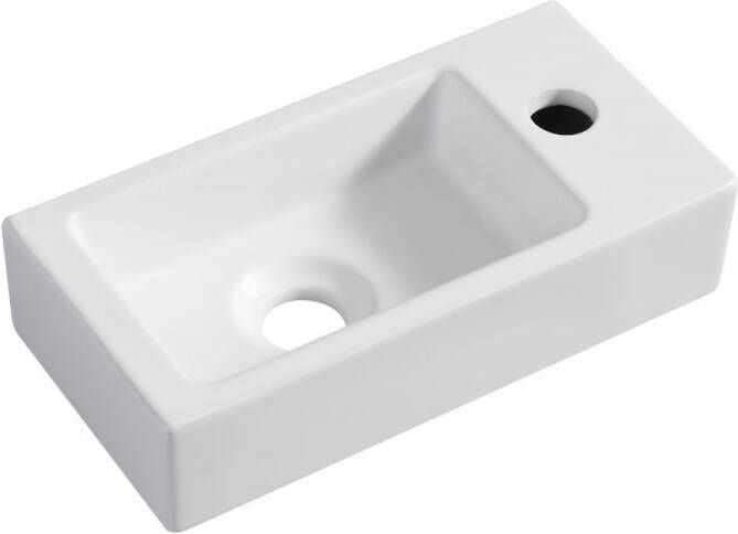 Wiesbaden Fontein Rhea mini | 36x18x9 cm | Keramiek | Rechts montage | 1 kraangat | Rechthoek | Wit mat - Foto 3