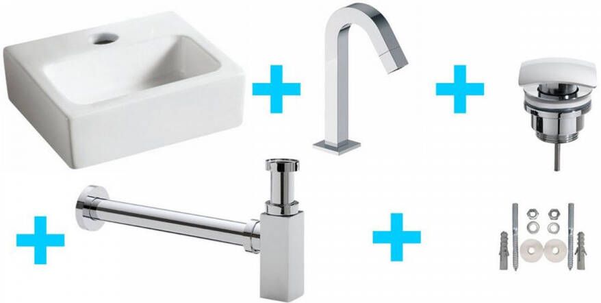 Wiesbaden Fonteinset Leto Mini Rechtoek 28x24 5x9cm met Luxe Kappa Toiletkraan Clickwaste en Sifon Glans Chroom - Foto 2