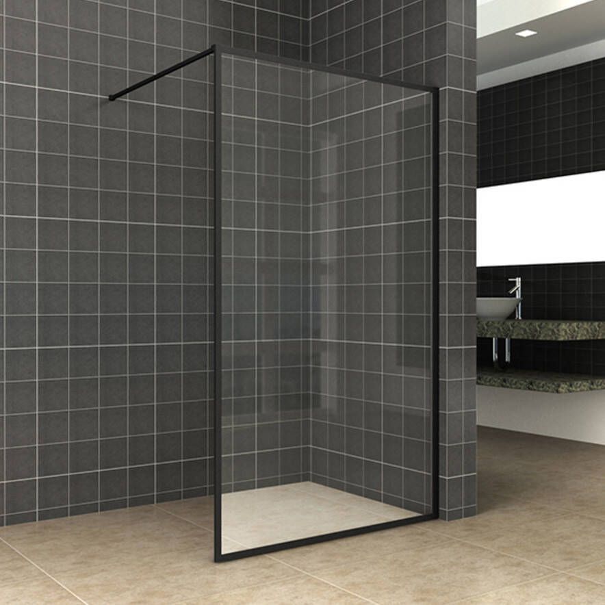 Wiesbaden Inloopdouche Square 80x200cm Antikalk Helder Glas Mat Zwart Profiel 10mm Veiligheidsglas Easy Clean