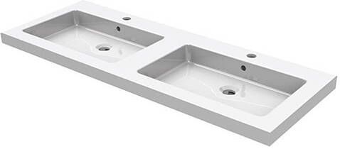 Wiesbaden Meubelwastafel Dubbel Rechthoek 120x46x5cm Keramiek Glans Wit 2 Kraangaten met Overloop - Foto 4