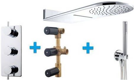 Wiesbaden Regendoucheset Inbouw Muur Mallora 25cm Rond Chroom Thermostaatkraan Handdouche Waterval