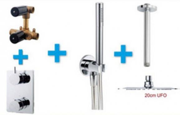 Wiesbaden Thermostatische Inbouw Regendouche Set Type 120 Plafonddarm Ufo 20 cm Rond incl. Inbouwdeel - Foto 4