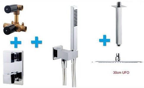 Wiesbaden Thermostatische Inbouw Regendouche Set Type 125 Plafonddarm Ufo 30 cm Vierkant incl. Inbouwdeel - Foto 3