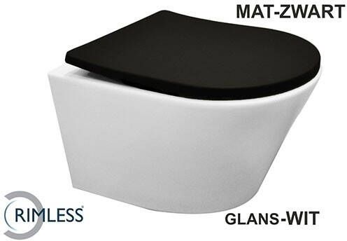 Wiesbaden Vesta junior wandcloset rimless verkort glans wit Shade slim toiletzitting softclose en quick release mat zwart 32.6031 - Foto 4
