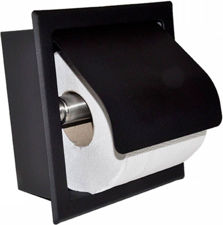 Sub inbouw toiletrolhouder met klep 15 2 x 16 2 x 7 2 cm mat zwart - Foto 2