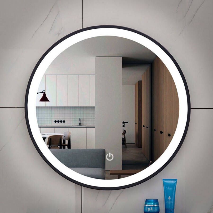 Xellanz Badkamerspiegel Lista Nera Rond 100x100cm Mat Zwart Geintegreerde LED Verlichting Touch Schakelaar - Foto 2