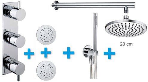 Xellanz Regendoucheset Inbouw Muur Mila 20cm Rond Chroom Thermostaatkraan Handdouche met Massagejets - Foto 2