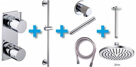 Xellanz Regendoucheset Inbouw Plafond Benno 20cm Rond Chroom Thermostaatkraan Handdouche Glijstang