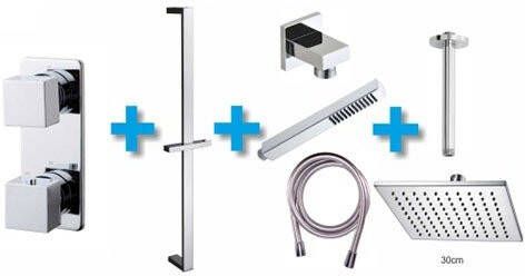 Xellanz Regendoucheset Inbouw Plafond Benno 30cm Vierkant Chroom Thermostaatkraan Handdouche Glijstang