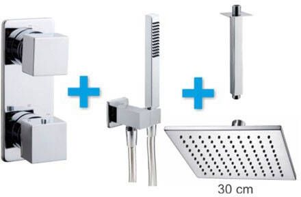 Xellanz Regendoucheset Inbouw Plafond Mila 30cm Vierkant Chroom Thermostaatkraan Handdouche
