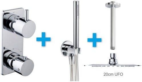 Xellanz Regendoucheset Inbouw Plafond Mila Thin 20cm Rond Chroom Thermostaatkraan Handdouche