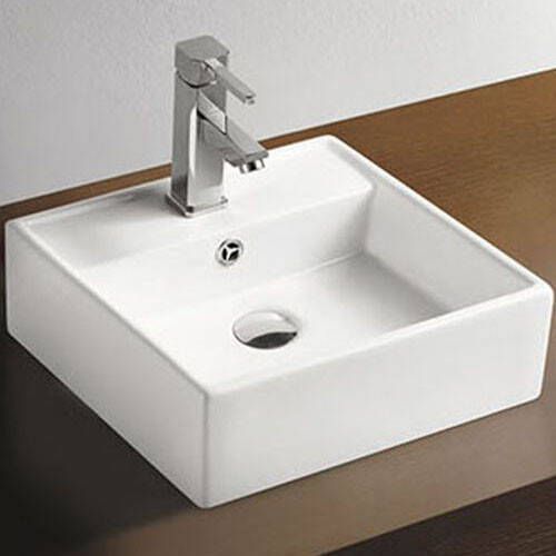 Xellanz Wastafel Opbouw Hangend Larx Vierkant 46x46x16.5cm Opzetwastafel Keramiek Glans Wit 1 Kraangat Overloop