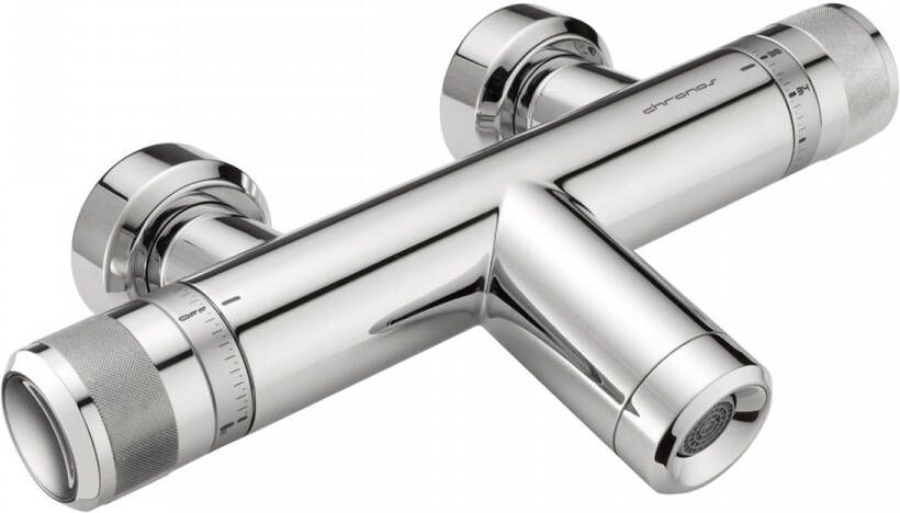 Xenz Badkraan Chronos 33.4cm Thermostatisch Opbouw Rond Chroom 2 Greeps Safe Touch