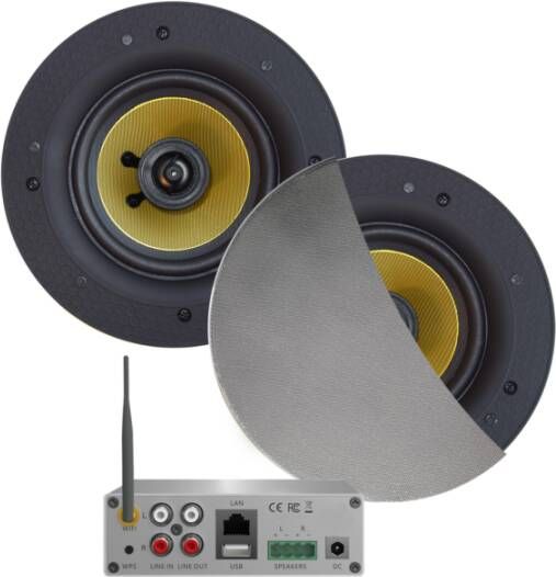 Aquasound WiFi Audio wifi-audiosysteem (airplay dlna) 70 watt incl zumba speakers mat chroom (230 mm) . 230v 24v lan wlan wma70-zc