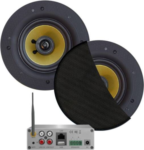 Aquasound WiFi Audio wifi-audiosysteem (airplay dlna) 70 watt incl zumba speakers zwart (230 mm) . 230v 24v lan wlan wma70-zz