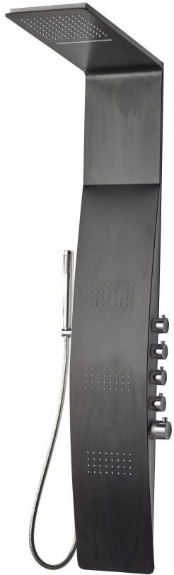 Douchepaneel Berdorf 147x23x5cm Aluminium Mat Zwart Thermostaatkraan Regendouche Massagejets