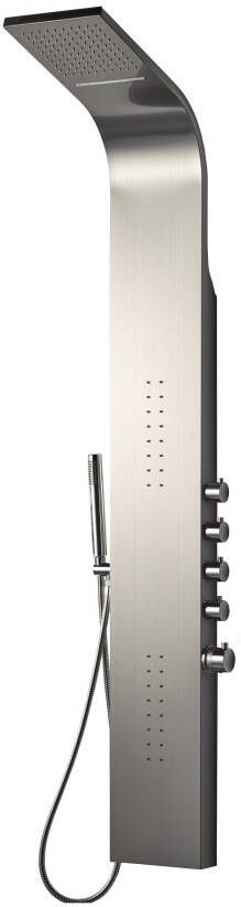 Douchepaneel Bridel 165x22x6.5cm RVS Thermostaatkraan Regendouche Massagejets Waterval