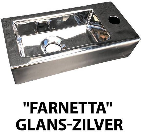 Douche Concurrent Fontein Farnetta Rechthoek Rechts 37x18x9cm Keramiek Glans Zilver