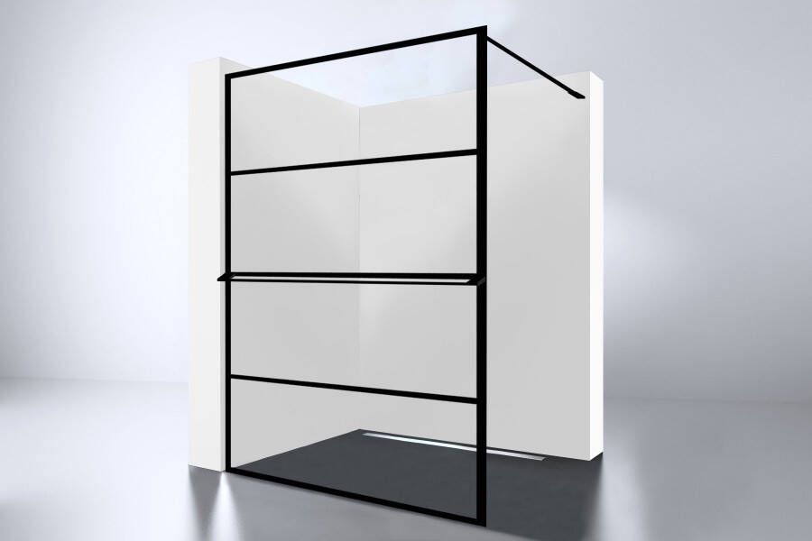 Inloopdouche Noire 140x200cm Antikalk Helder Glas Zwart Profiel 10mm Veiligheidsglas Easy Clean