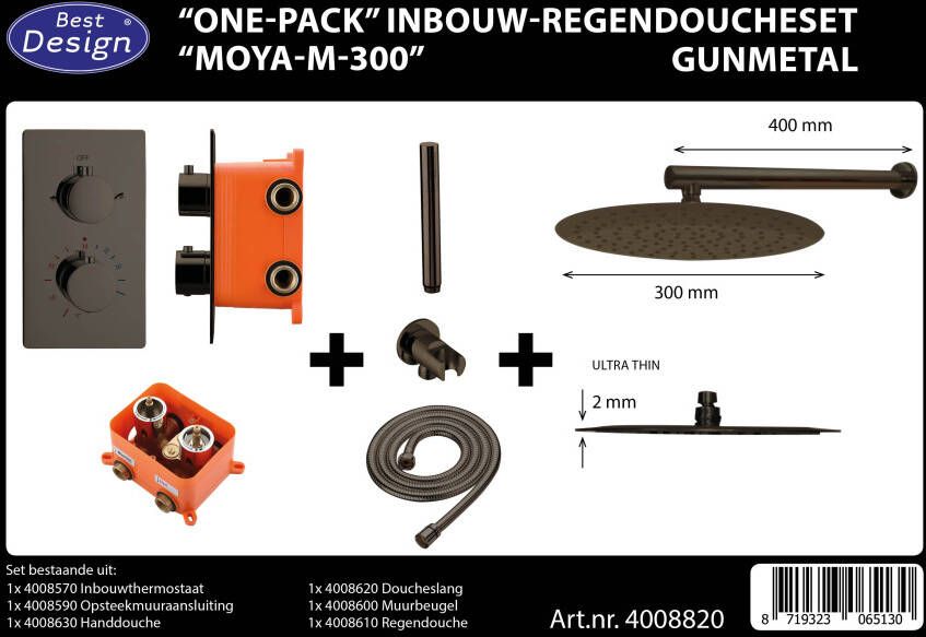 Best design Moya one pack inbouw regendouche gunmetal