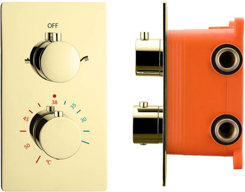 Best Design Douchekraan Inbouw Nancy Thermostaatkraan 2-weg Mat Goud (incl. inbouwdeel) - Foto 2