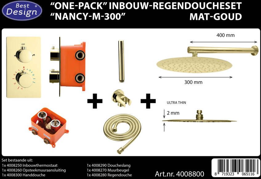 Best design Nancy one pack inbouw regendouche mat goud