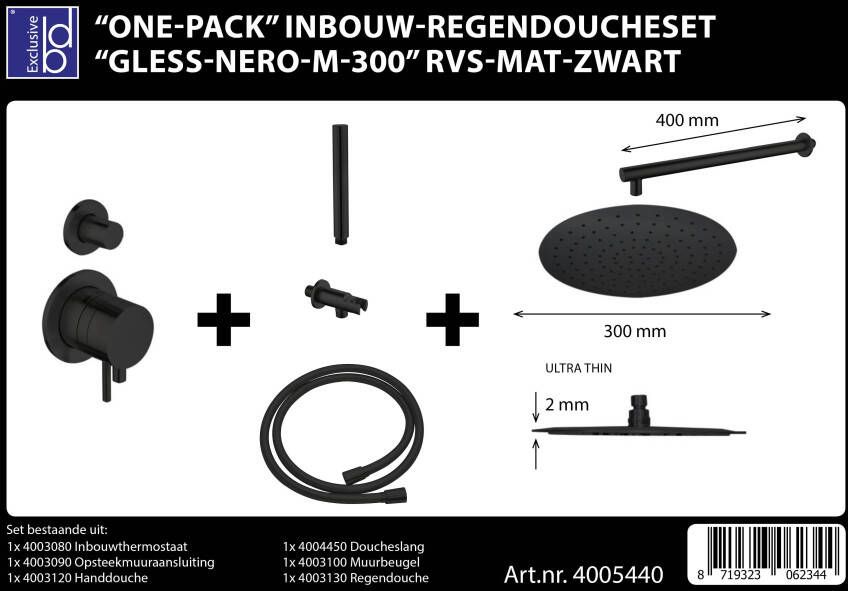 Best Design One Pack inbouw regendoucheset Gless Nero M 300 RVS mat zwart 4005440 - Foto 3