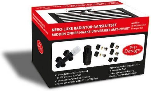 Best design Nero radiator aansluitset midden onder haaks rechts mat zwart