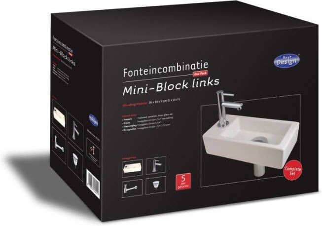 Best design One pack Fonteincombinatie Mini Block links glanzend wit
