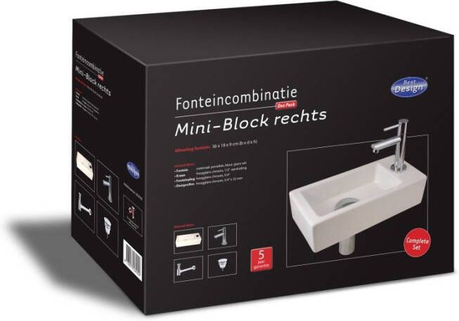 Best design One pack Fonteincombinatie Mini Block rechts glanzend wit
