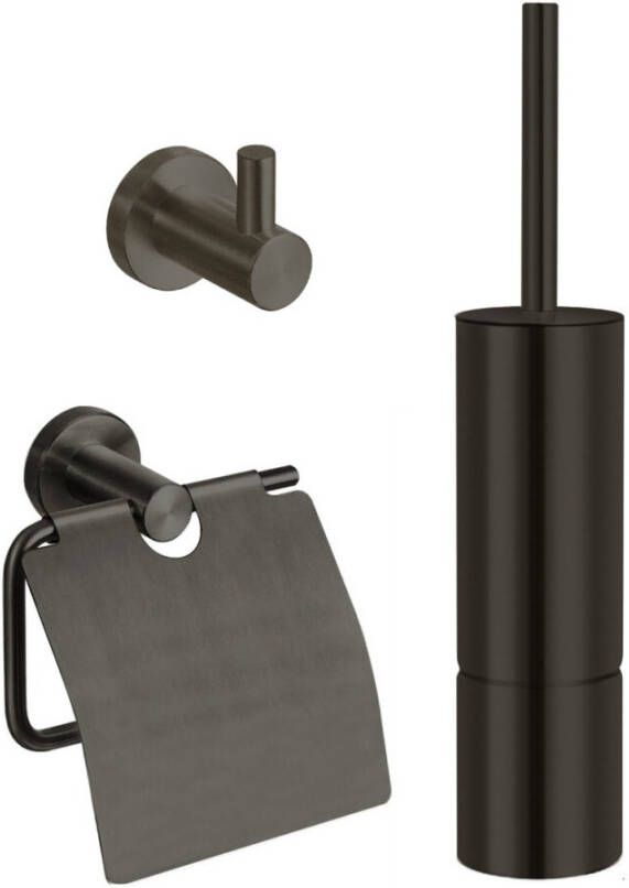 Best Design Moya toilet accessoireset 3-delig met toiletborstelhouder toiletrolhouder en handdoekhaak Gunmetal 4011970