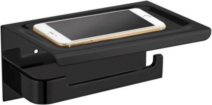Best Design Toiletrolhouder met Telefoonplankje 18x12 cm Mat Zwart Toiletrolhouder Met Telefoonplankje 18x12 cm Mat Zwart (zonder Telefoon)