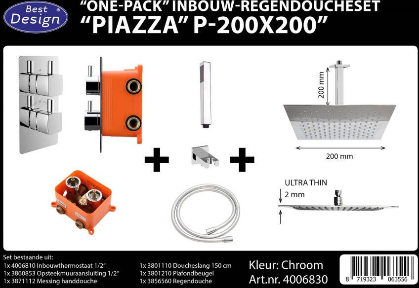 Best Design One pack inbouw regendoucheset & Inb.box Piazza vierkant P 200x200 4006830 - Foto 2