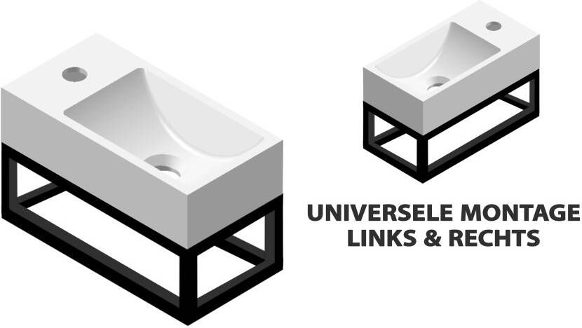 Douche Concurrent Fontein R Line Rechthoek 36x18x20cm Kunststof Glans 1 Kraangat met Mat Zwarte RVS Frame Omkeerbaar - Foto 2