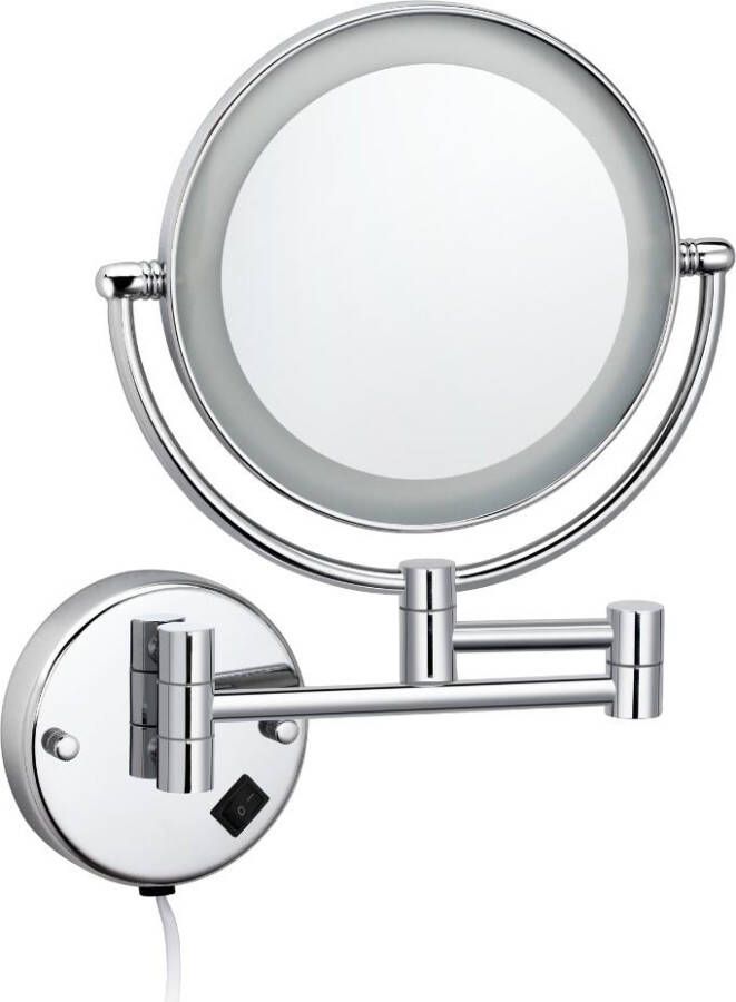 Douche Concurrent Make up Spiegel Julia 20x20cm Geintegreerde LED Verlichting Kantelbaar 3x Vergroting Lichtschakelaar