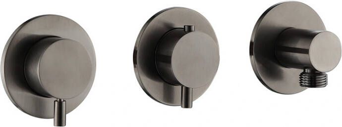 BLUE LABEL Brondby inbouwthermostaat met 3-weg omstelling inbouw + afbouwdeel ronde rozetten 1 2" aansluiting gun metal FK-CA22-H-GM - Foto 3