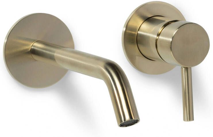 BLUE LABEL Brondby wastafelkraan wand 18cm cold start incl. inbouwdeel geborsteld goud