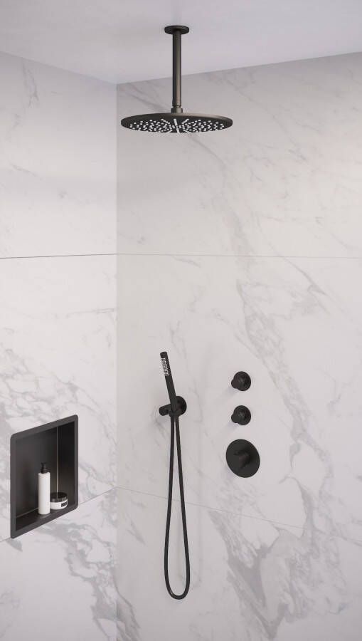 Brauer Black Edition complete inbouw regendouche met staafhanddouche plafondarm en hoofddouche 30cm set 6 zwart mat - Foto 3