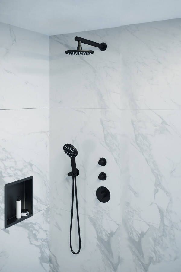 Brauer Black Edition doucheset rechte muurbuis en ronde handdouche 20 zwart