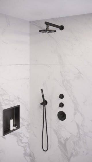 Brauer Black Edition complete inbouw regendouche met staafhanddouche rechte wandarm en hoofddouche 20cm set 1 zwart mat - Foto 3