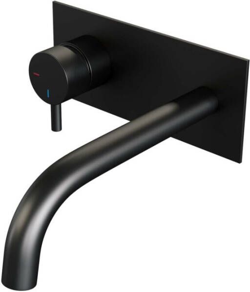 Brauer Black Edition Wastafelmengkraan inbouw gebogen uitloop rechts korte smalle gladde hendel afdekplaat model B2 mat zwart 5-S-083-B5