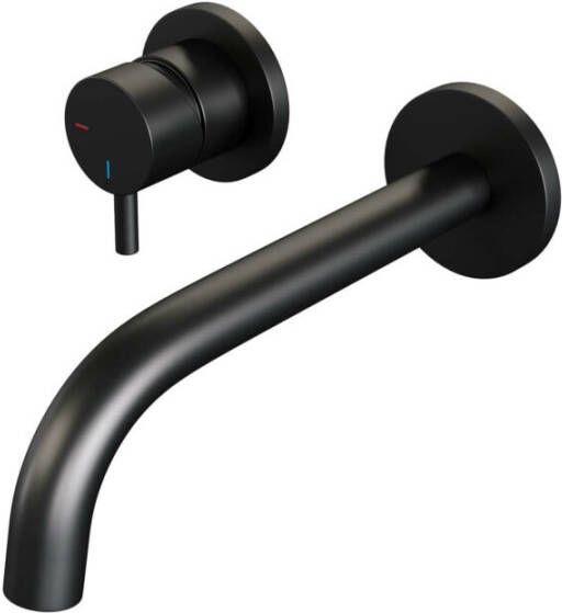 Brauer Inbouw Wastafelmengkraan Black Edition Coldstart Gebogen Uitloop Korte Ronde Hendel Links Geborsteld Mat Zwart Met Rozetten